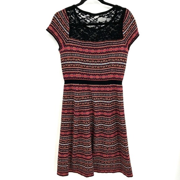 ANTHROPOLOGIE Sparrow Lambswool Faire Isle Stripe Lace Knit Sweater Dress Small - Picture 3 of 8